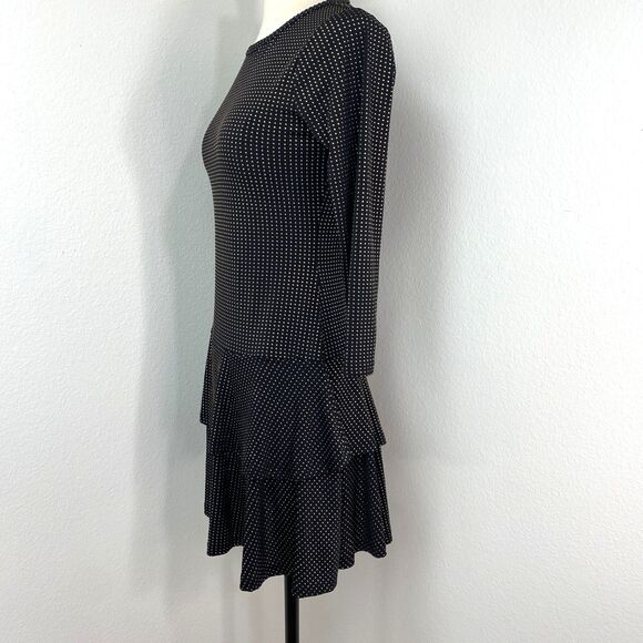 Michael Michael Kors Black Gold Studded Dress XS Drop Waist Flounces 3/4 Sleeves - Picture 7 of 13